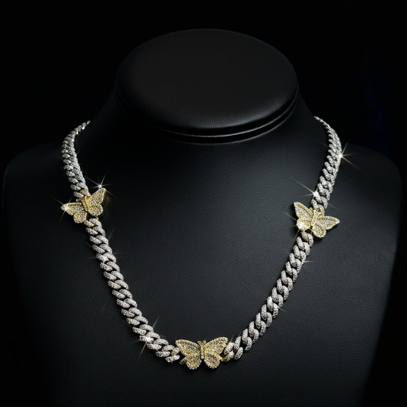 Silver Moissanite Butterfly Cuban Necklace
