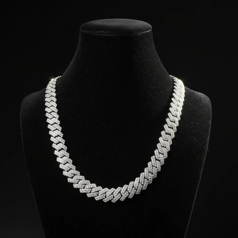 Diamond Prong Link Chain in White Gold - 20mm