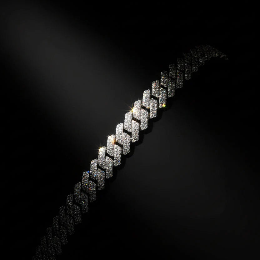 Diamond Prong Link Chain in White Gold - 20mm