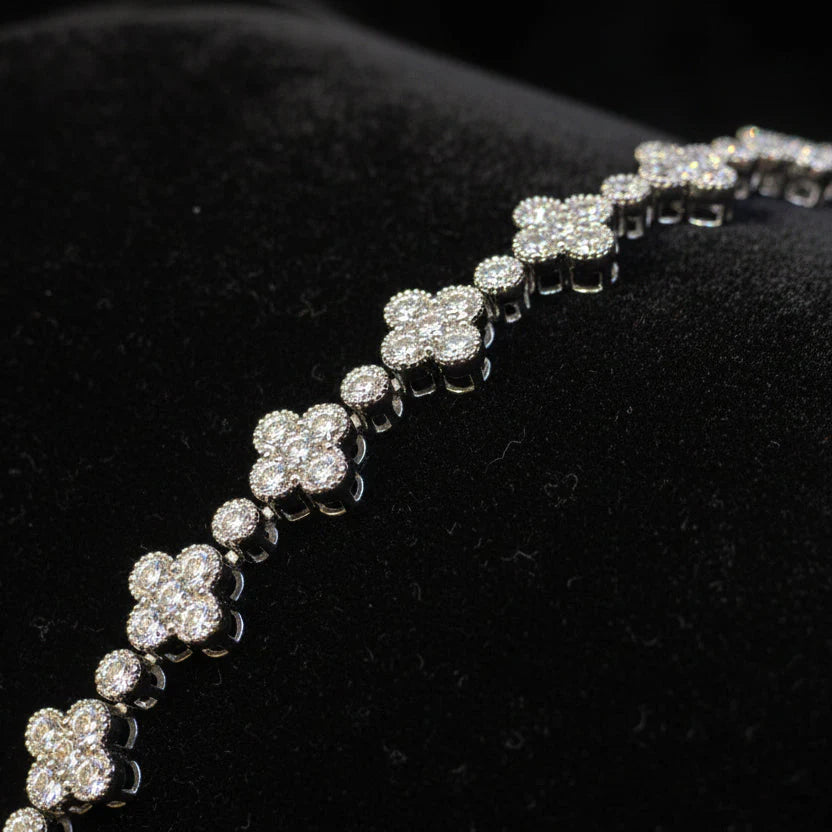 MOISSANITE LILY CUT FOUR LEAF CLOVER TENNIS BRACELET IN STERLING SILVER