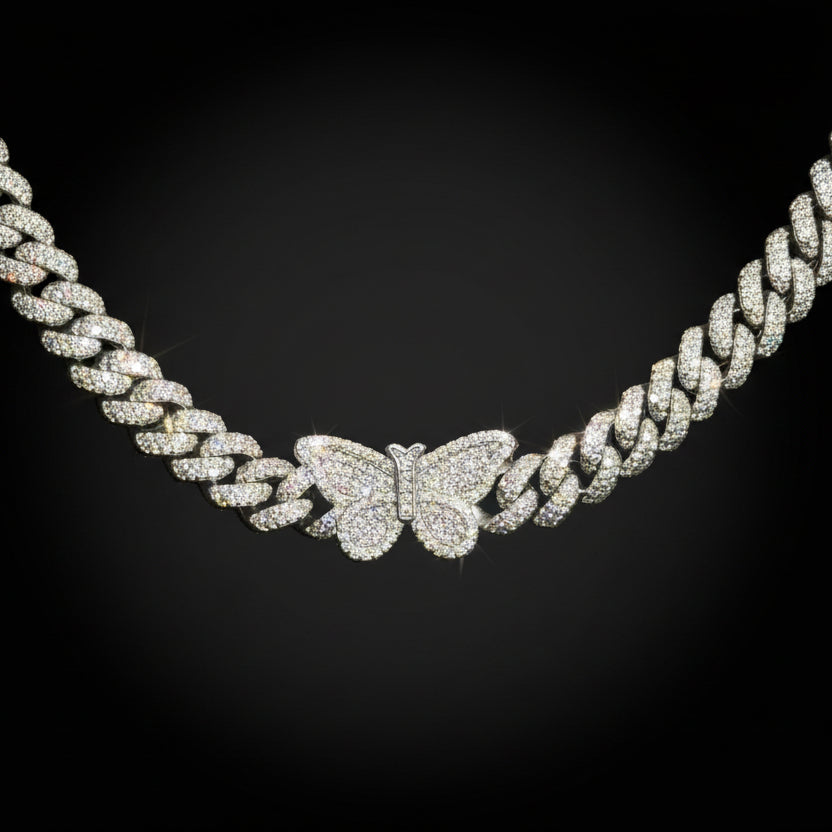 Silver Moissanite Butterfly Cuban Necklace