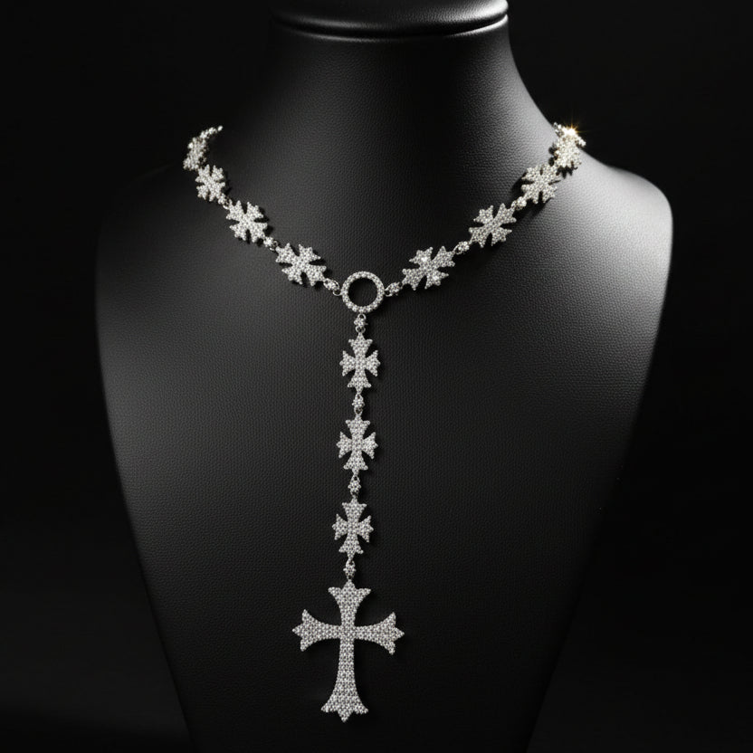 Moissanite Flared Cross Rosary Chain 12.42 ctw