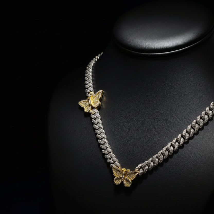 Silver Moissanite Butterfly Cuban Necklace