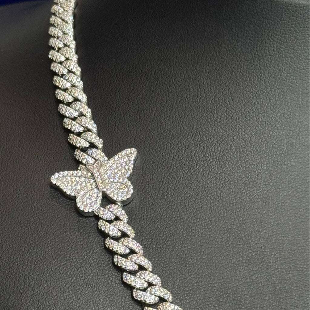 Silver Moissanite Butterfly Cuban Necklace