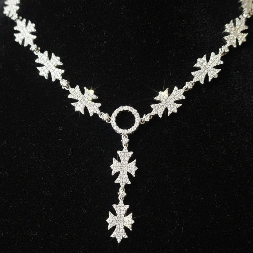 Moissanite Flared Cross Rosary Chain 12.42 ctw