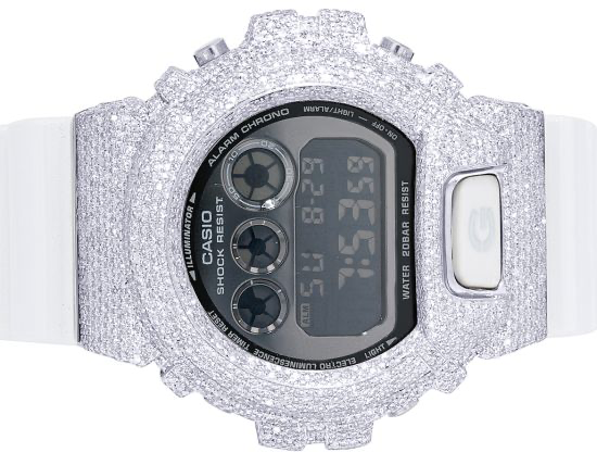 Casio G-Shock white 6900 Iced Out Diamond Watch 9.9CT