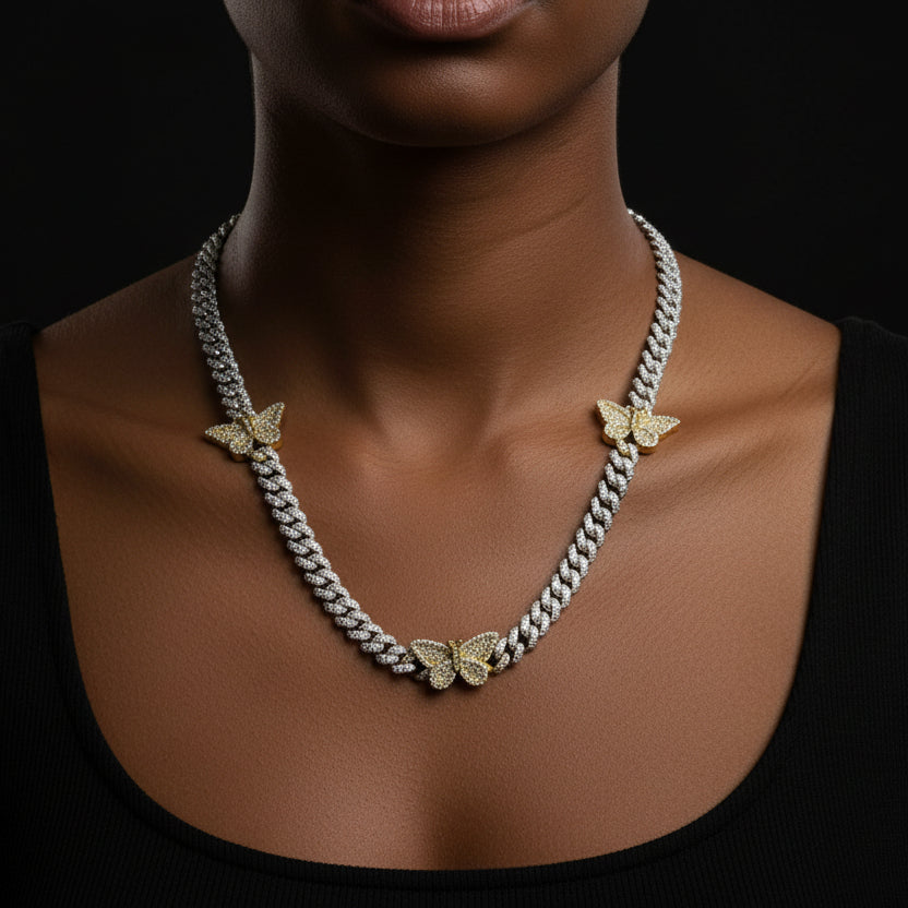 Silver Moissanite Butterfly Cuban Necklace