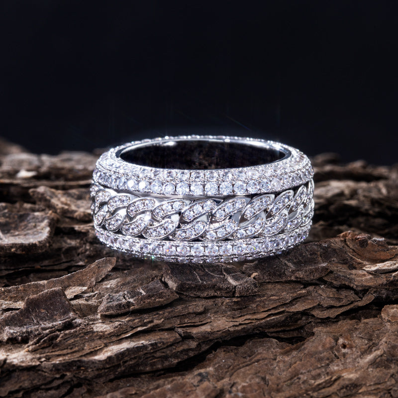 Iced Rotatable Cuban Ring in White Gold