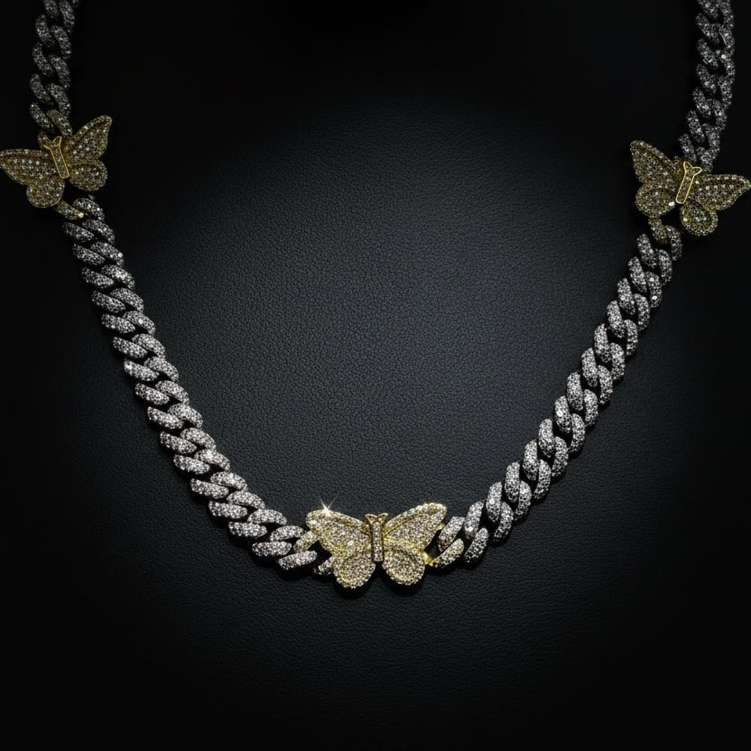 Silver Moissanite Butterfly Cuban Necklace