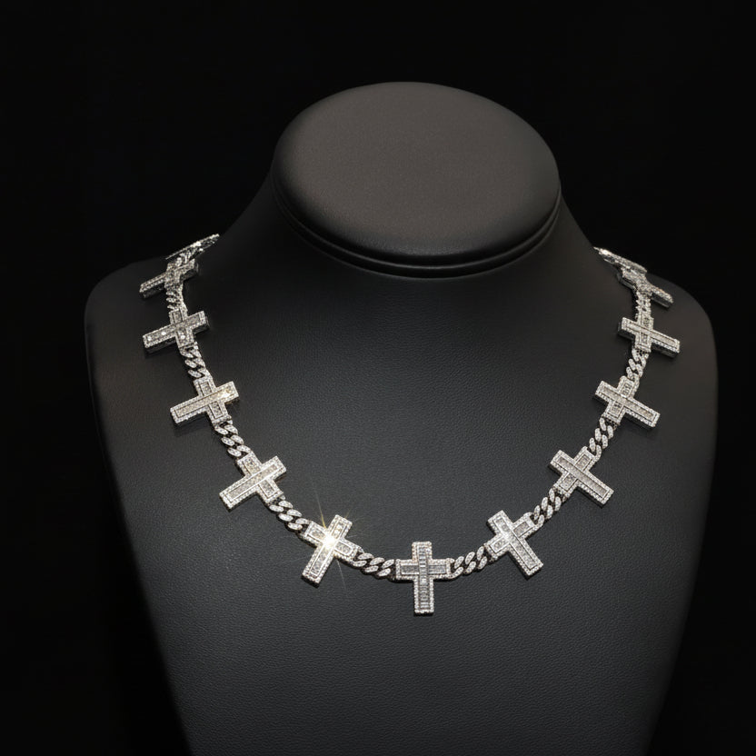 Silver VVS Lab Cross Necklace