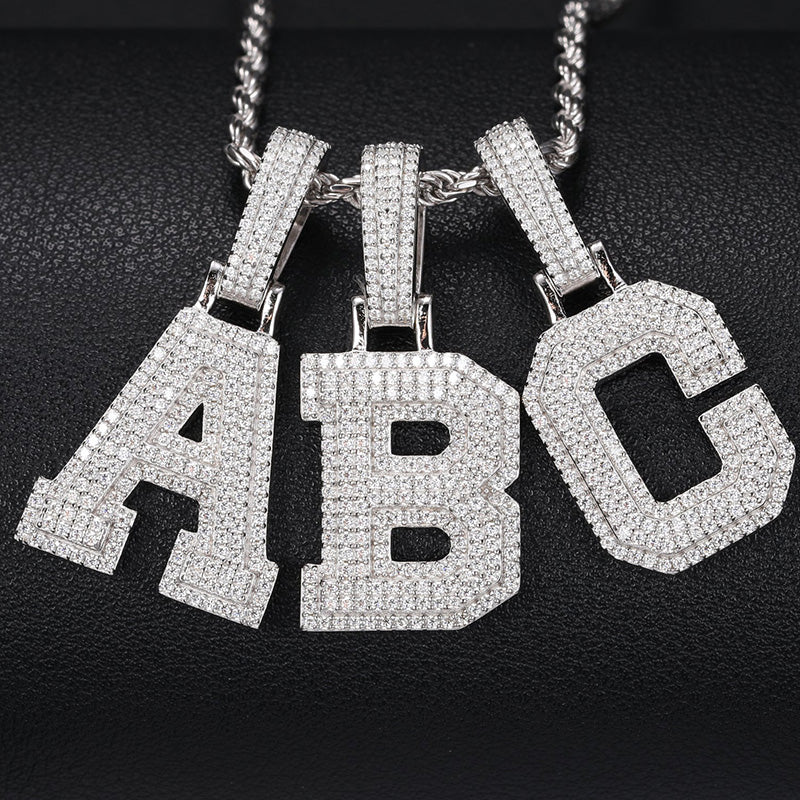 S925 Sterling Silver Moissanite Iced letter Pendant