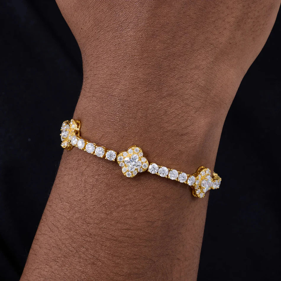 MOISSANITE LILY CUT FOUR LEAF CLOVER TENNIS BRACELET IN STERLING SILVER