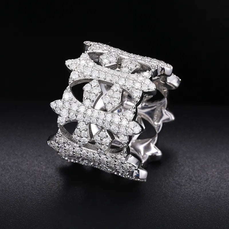 MOISSANITE DIAMOND CROSS RING IN STERLING SILVER