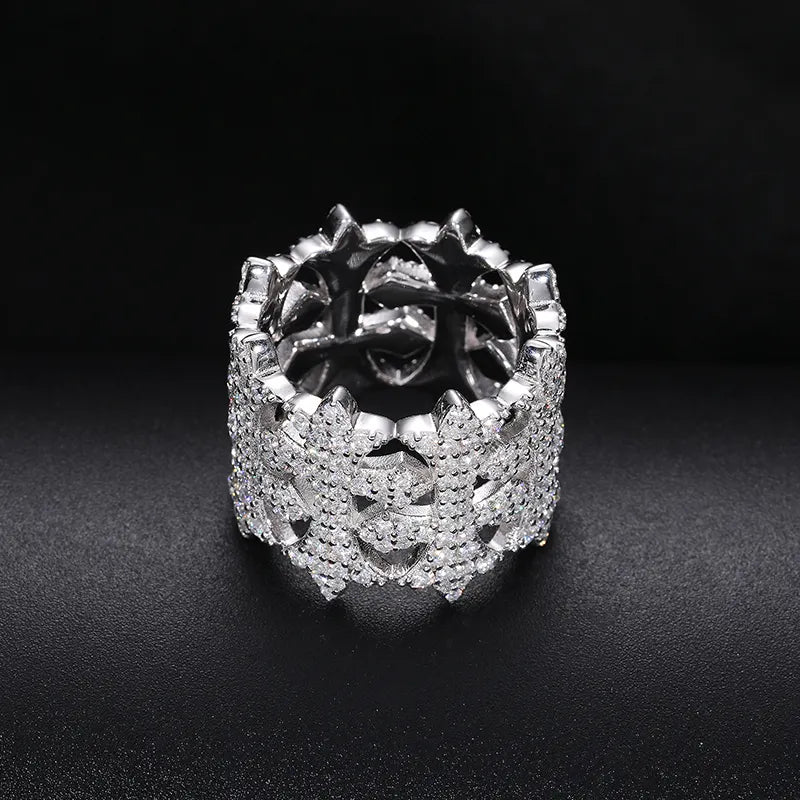 MOISSANITE DIAMOND CROSS RING IN STERLING SILVER