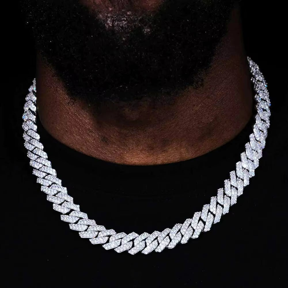 Diamond Prong Link Chain in White Gold - 20mm