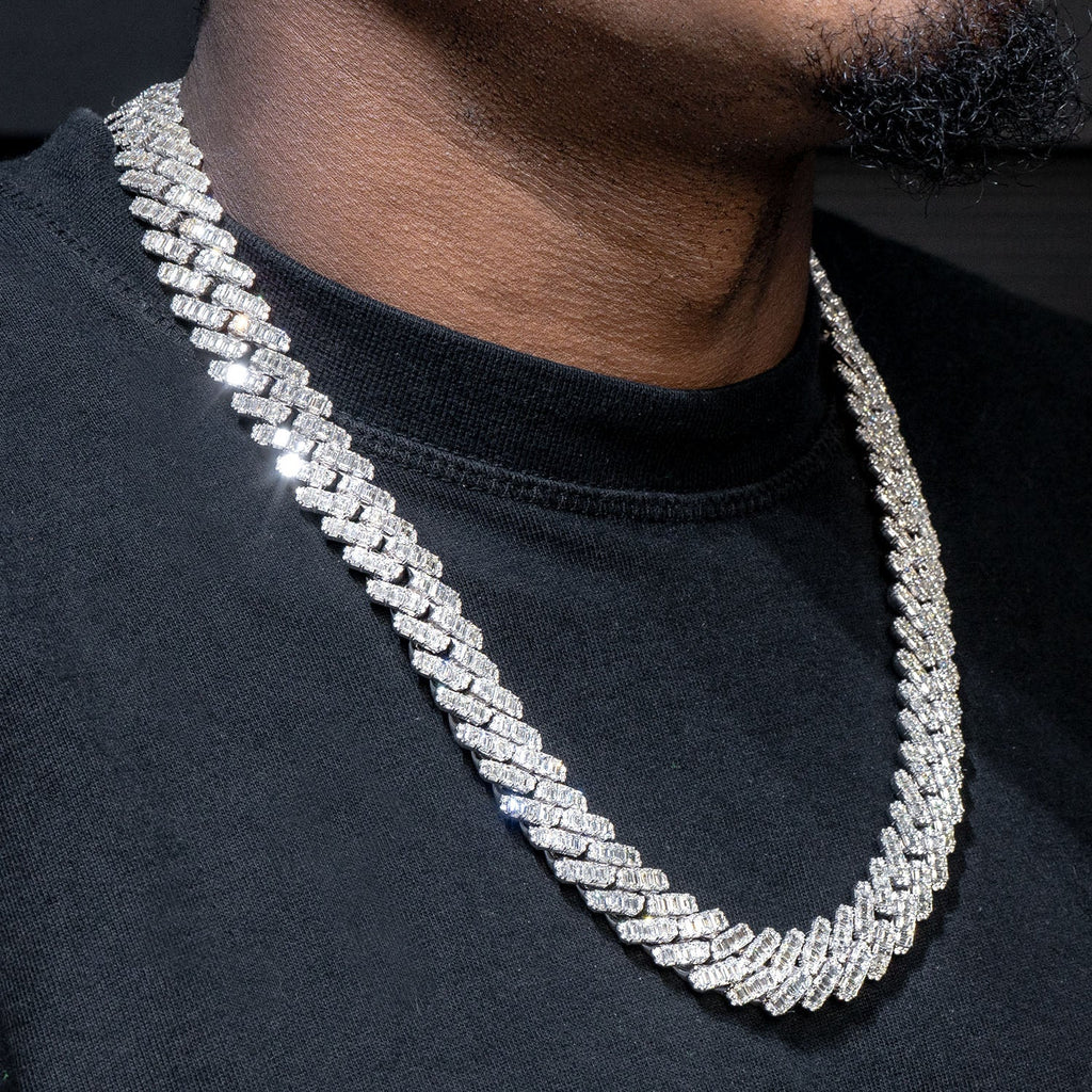 Diamond Prong Link Chain in White Gold - 20mm